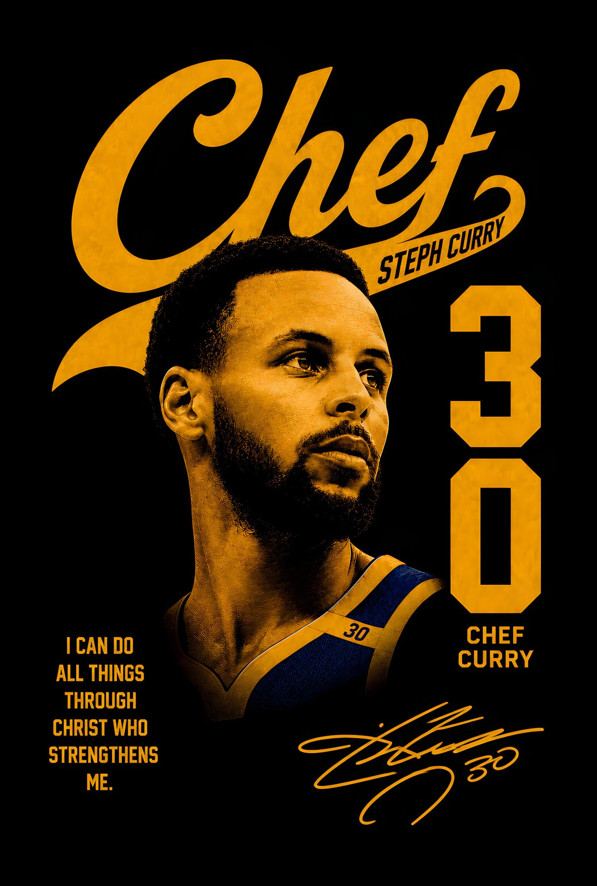 Chef Steph Curry 30 - Halftone DTF transfer - Prints best on darks
