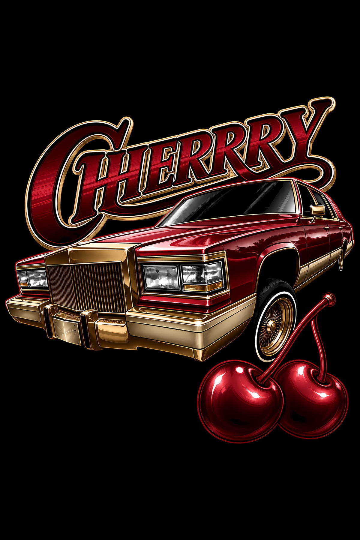 Cherry Red Cadillac - Halftone DTF transfer - Prints best on darks