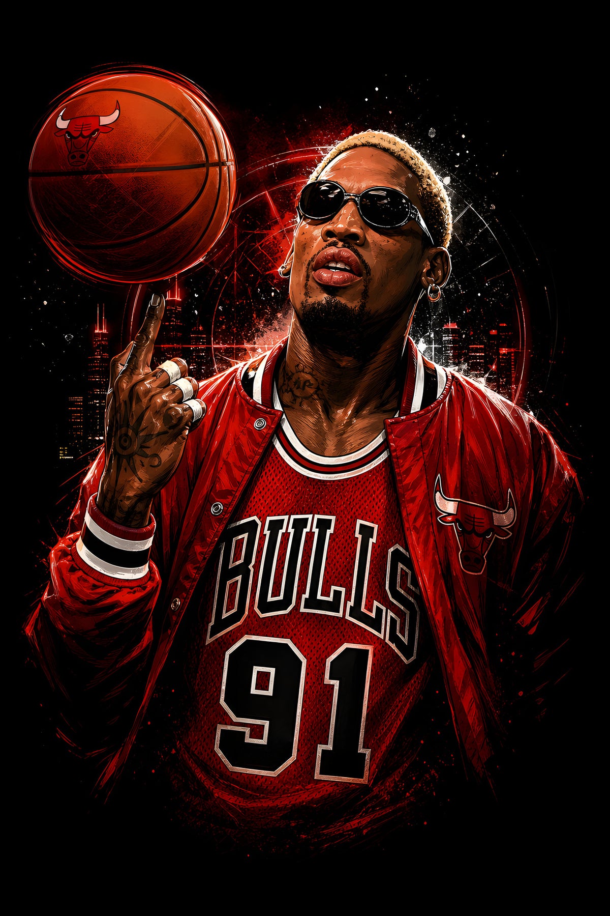 Chicago Bulls 91 Basketball Player - Halftone DTF transfer - Prints best on darks