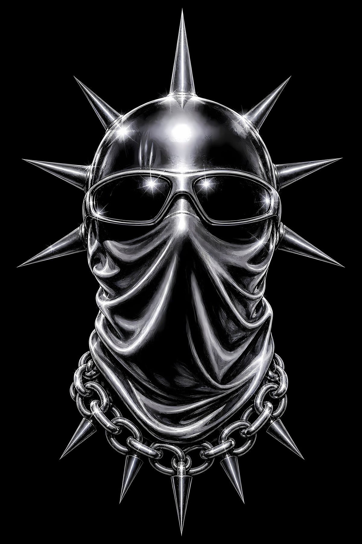 Chrome Spiked Mask - Halftone DTF transfer - Prints best on darks
