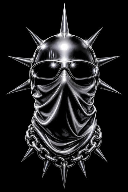 Chrome Spiked Mask - Halftone DTF transfer - Prints best on darks
