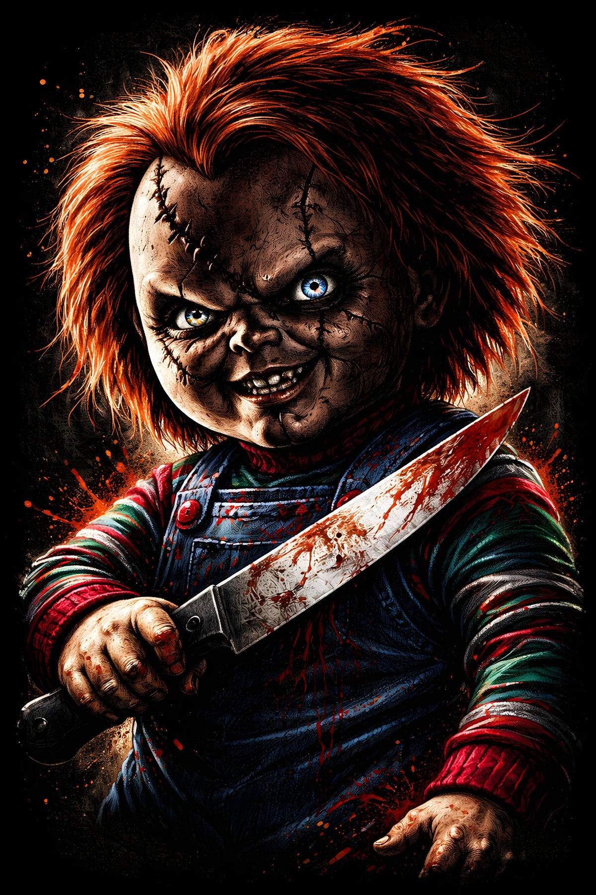 Chucky with Knife - Halftone DTF transfer - Prints best on darks