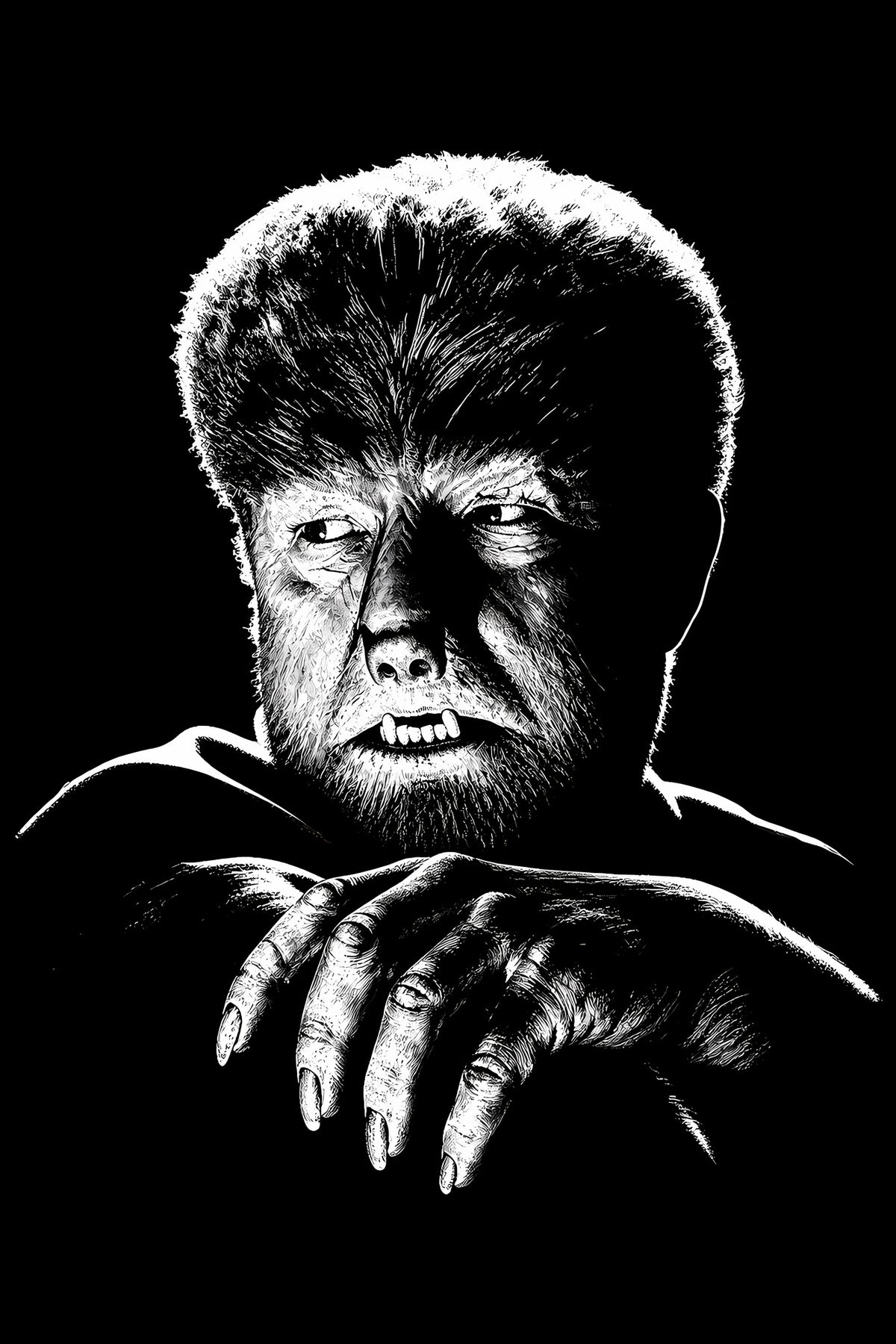 Classic Werewolf with Crossed Claws - Halftone DTF transfer - Prints best on darks