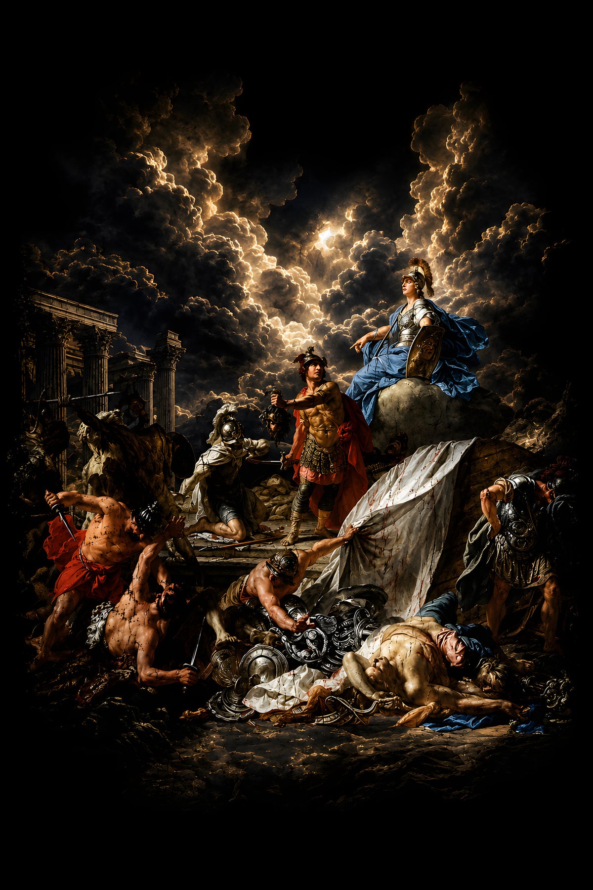 Classical Battle Scene - Halftone DTF transfer - Prints best on darks