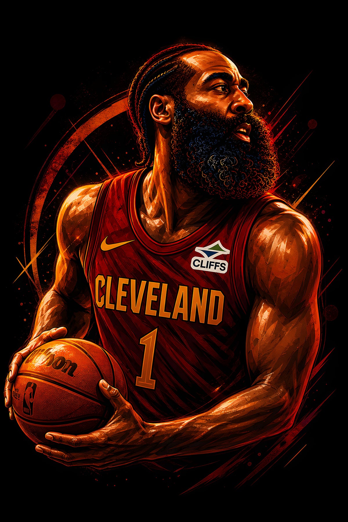 Cleveland No. 1 Basketball Portrait halftone DTF transfer for black or dark garments