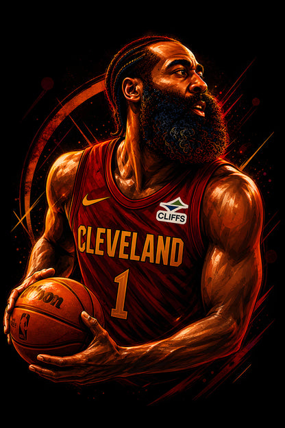 Cleveland No. 1 Basketball Portrait halftone DTF transfer for black or dark garments