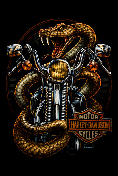 Cobra and Harley-Davidson Motorcycle - Halftone DTF transfer - Prints best on darks