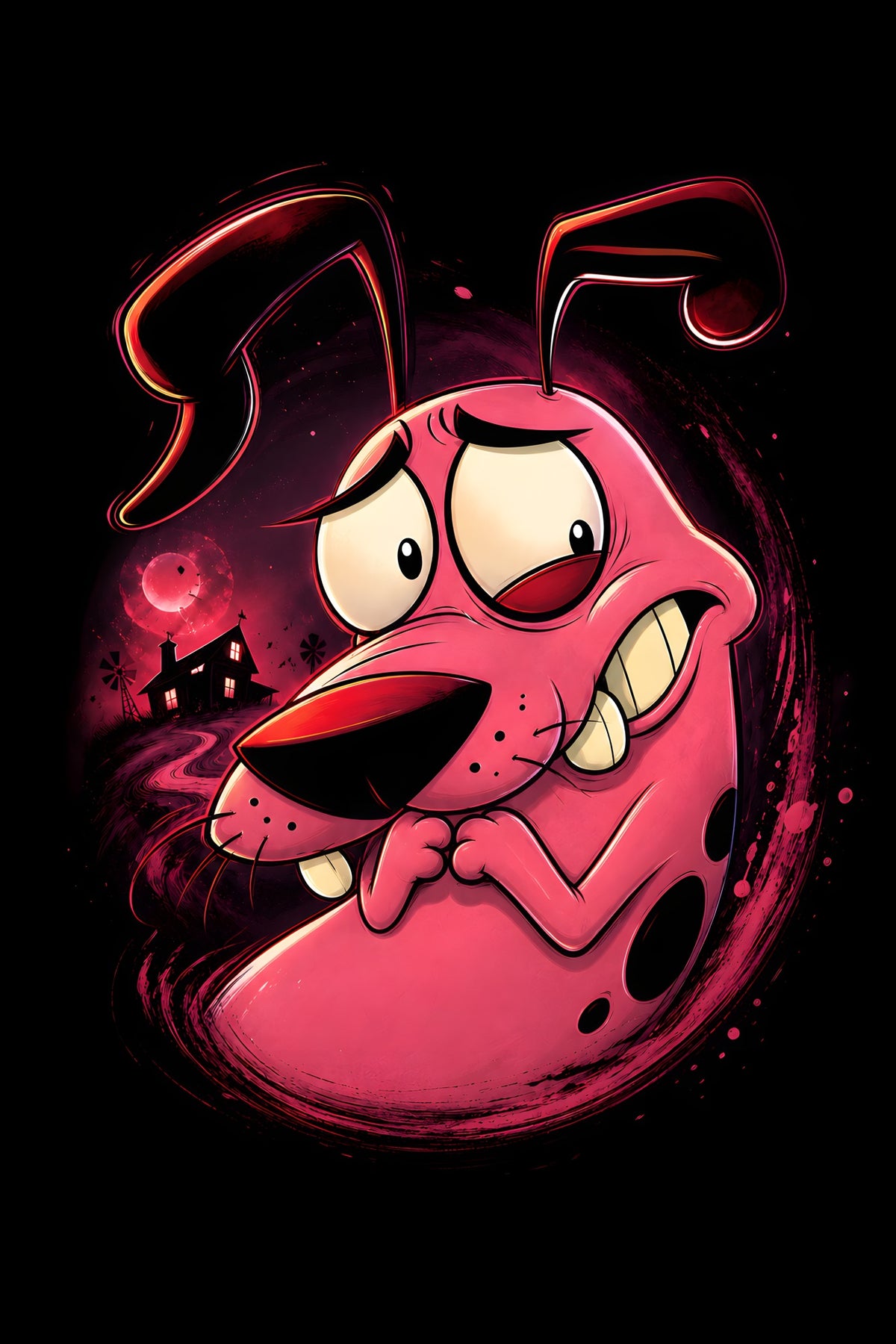 Couragee the Cowardly Dogg Haunted Night - Halftone DTF transfer - Prints best on darks