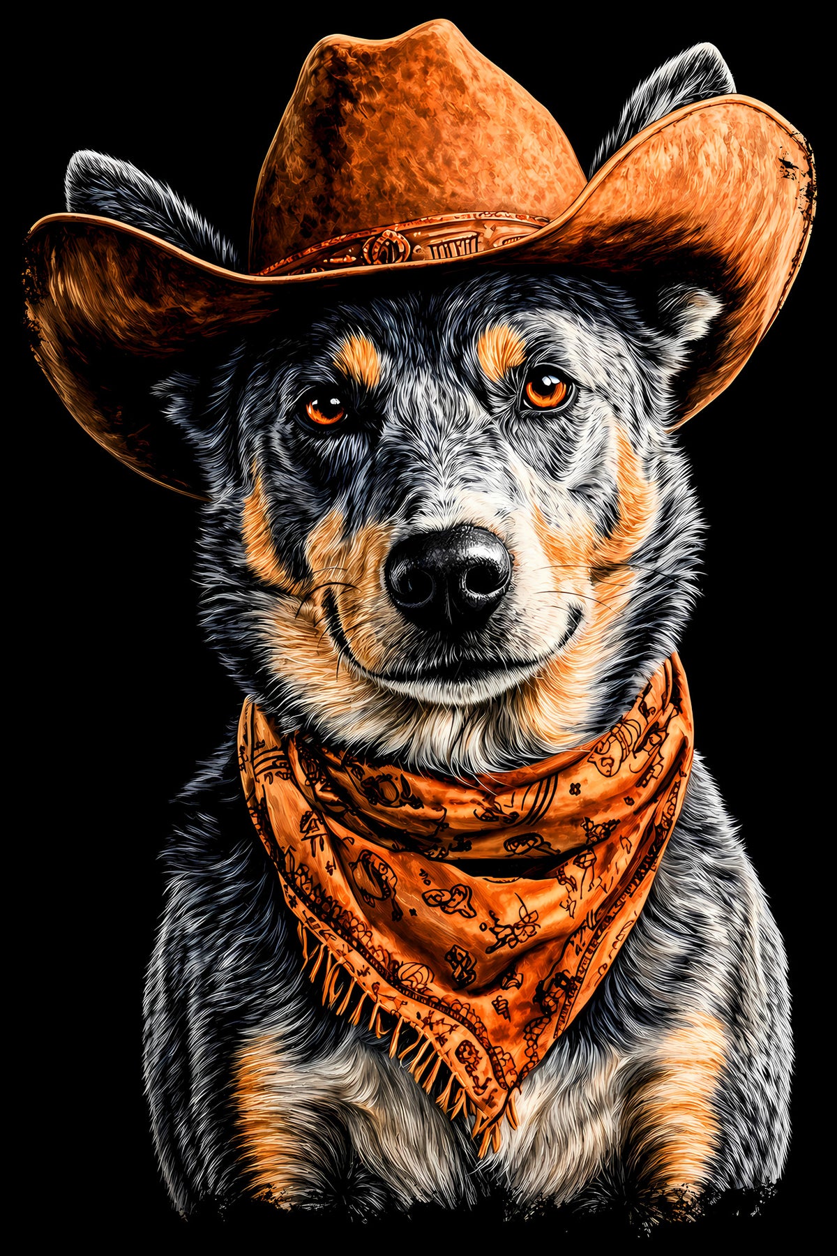 Cowboy Blue Heeler - Halftone DTF transfer - Prints best on darks