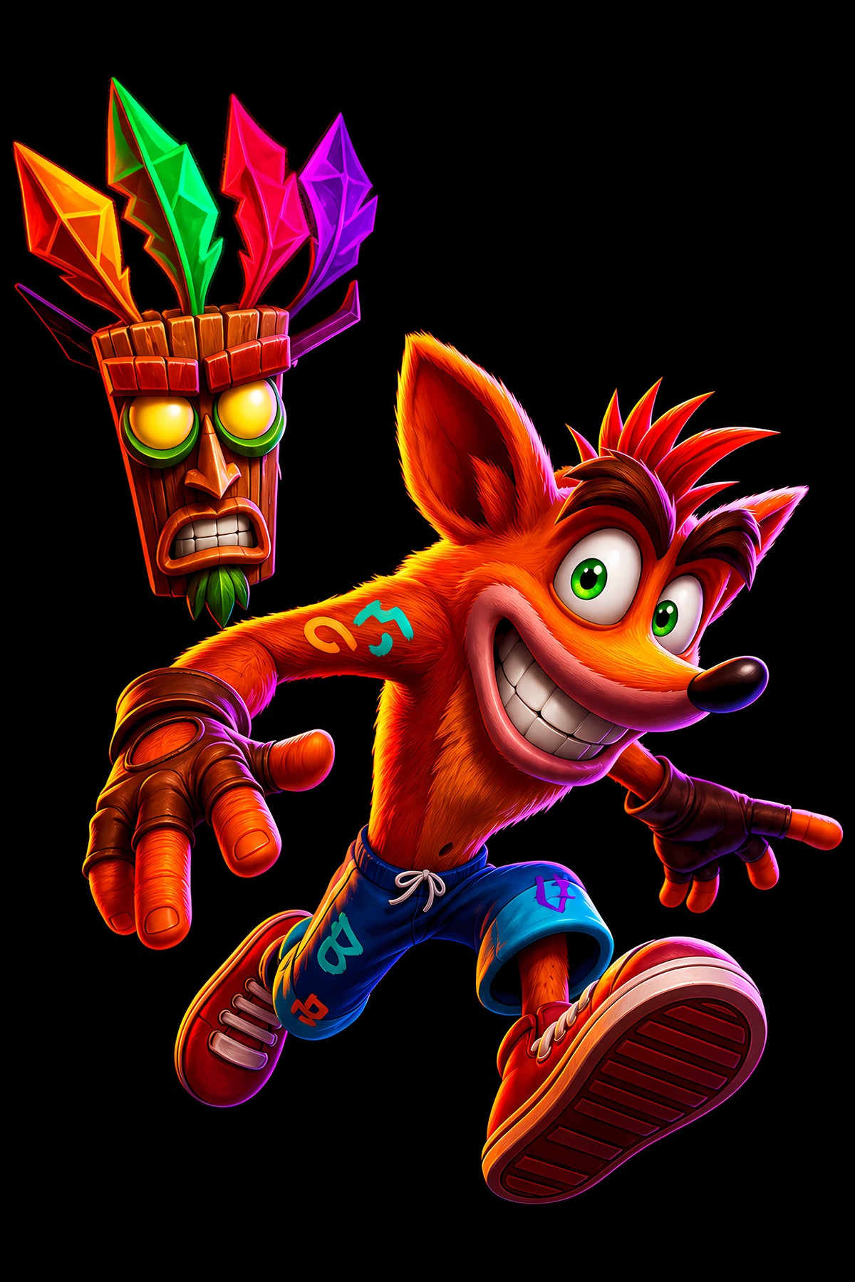 Crash Bandicoot and Aku Aku - Halftone DTF transfer - Prints best on darks