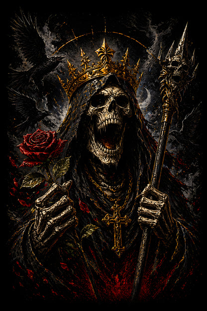 Crowned Grim Reaper - Halftone DTF transfer - Prints best on darks