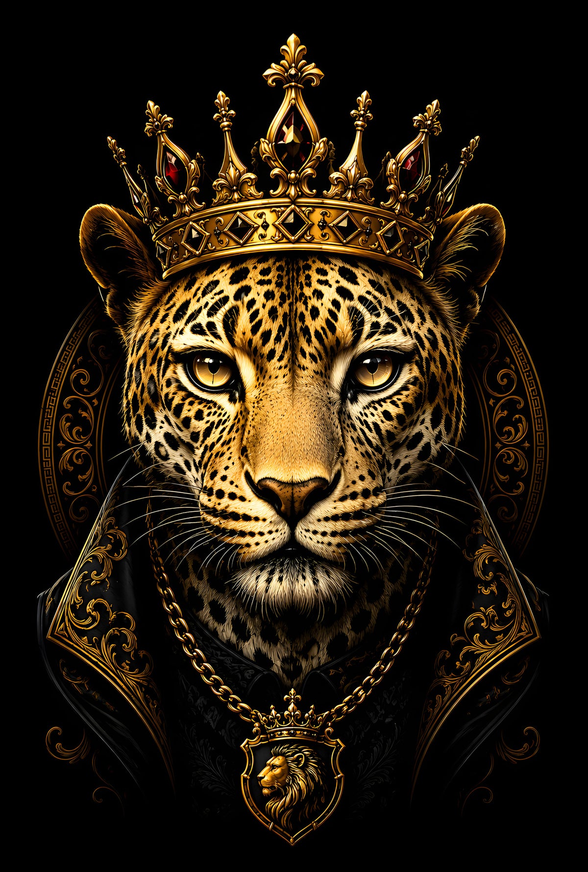 Crowned Leopard King - Halftone DTF transfer - Prints best on darks
