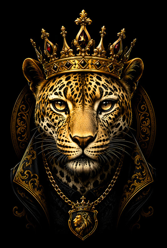 Crowned Leopard King - Halftone DTF transfer - Prints best on darks