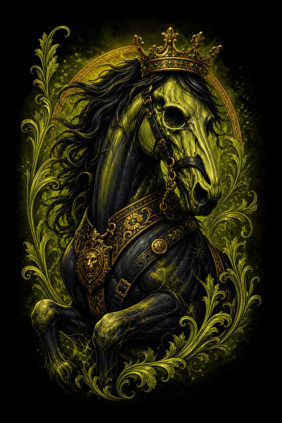 Crowned Undead Horse - Halftone DTF transfer - Prints best on darks