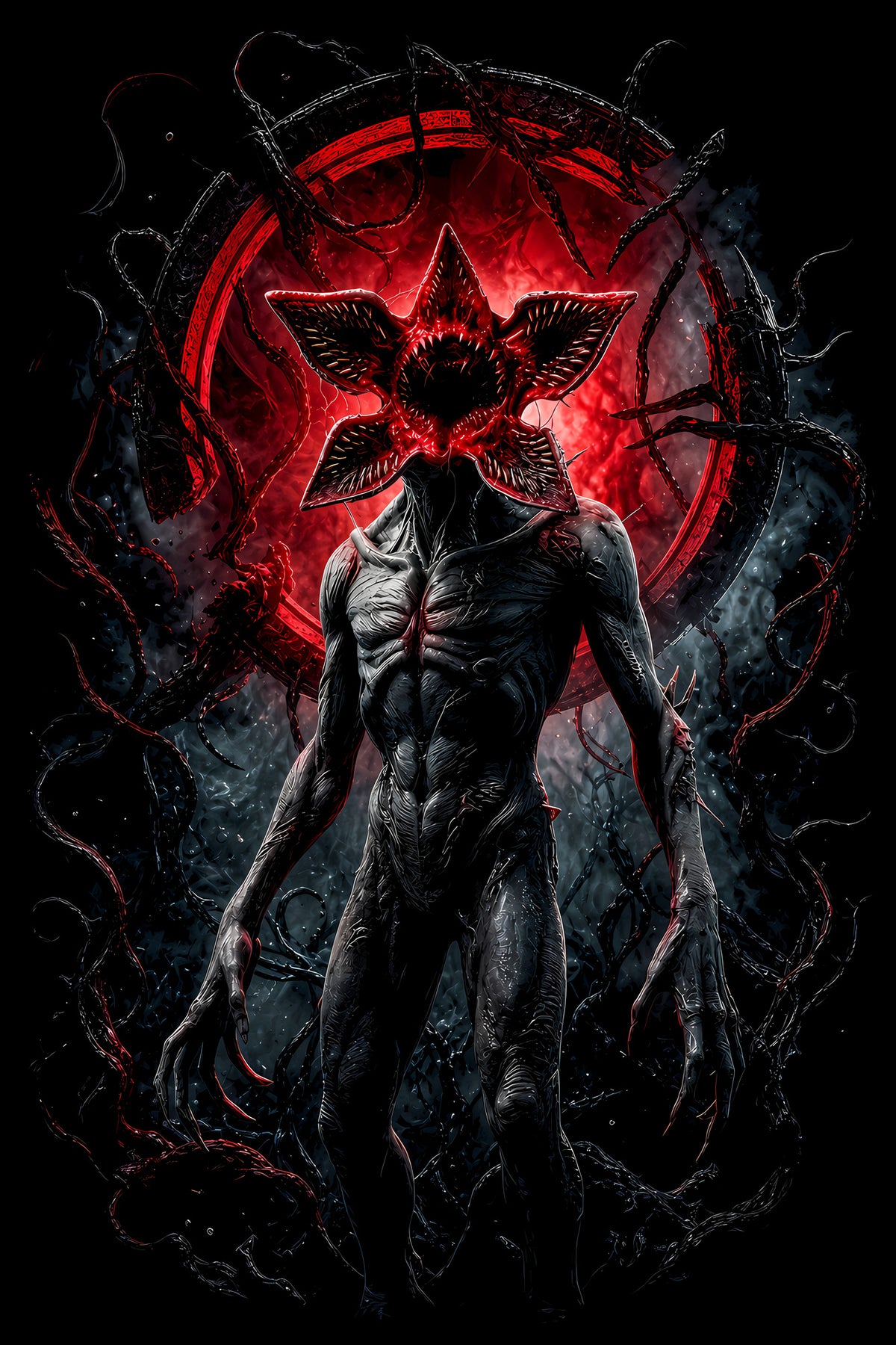Dark Creature under Red Moon - Halftone DTF transfer - Prints best on darks