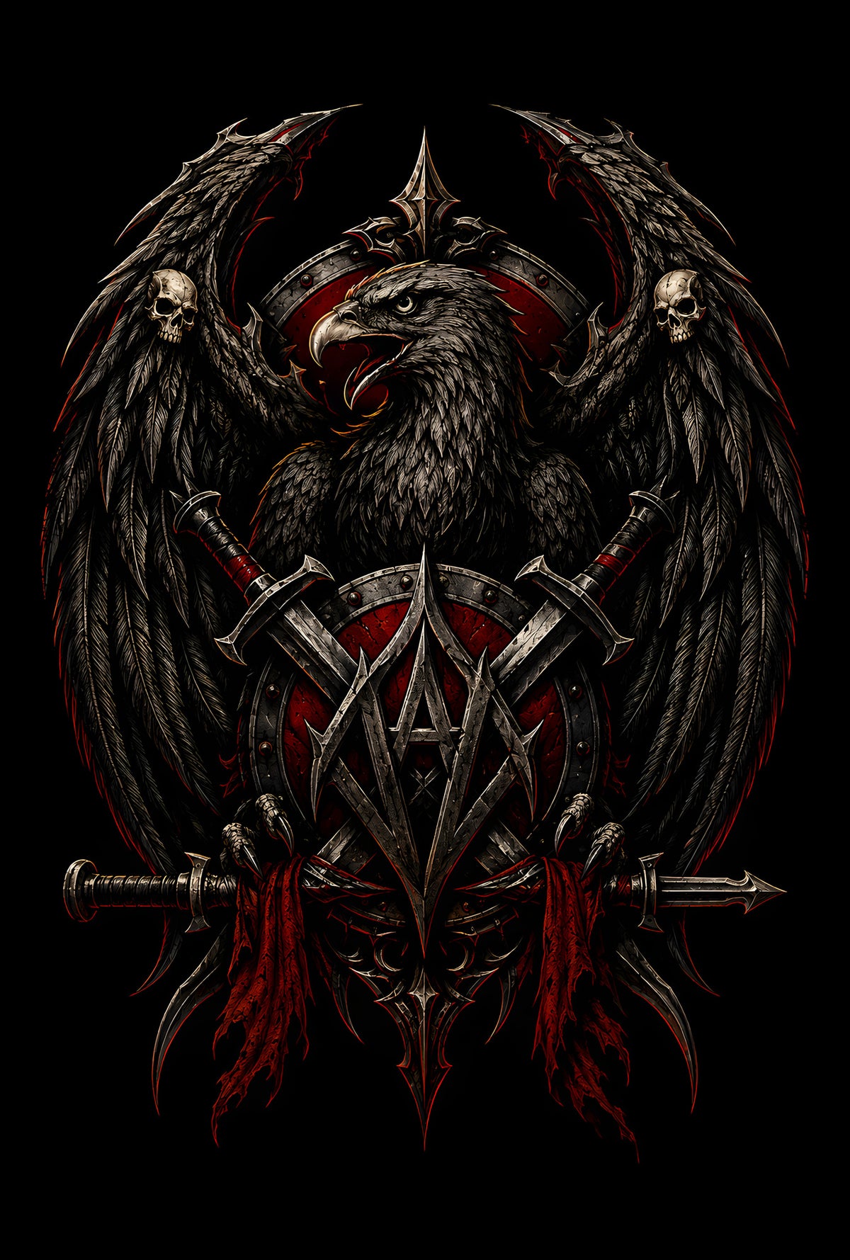 Dark Eagle and Gothic Emblem - Halftone DTF transfer - Prints best on darks