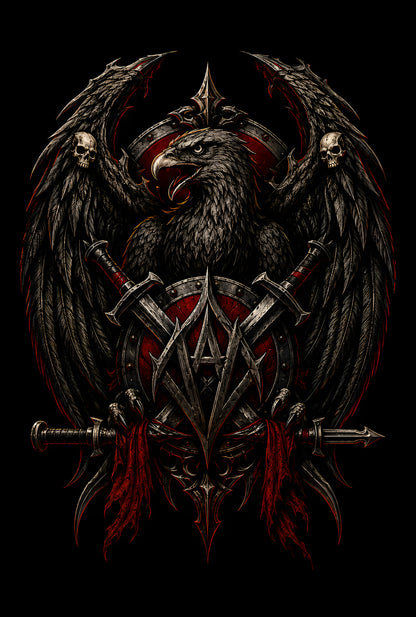 Dark Eagle and Gothic Emblem - Halftone DTF transfer - Prints best on darks