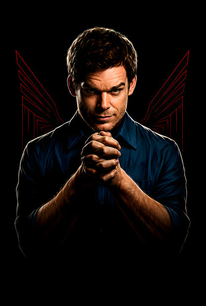 Dark Thriller Portrait with Clasped Hands - Halftone DTF transfer - Prints best on darks