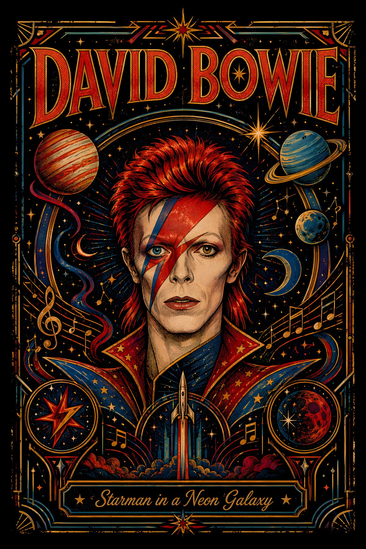 David Bowie Starman - Halftone DTF transfer - Prints best on darks