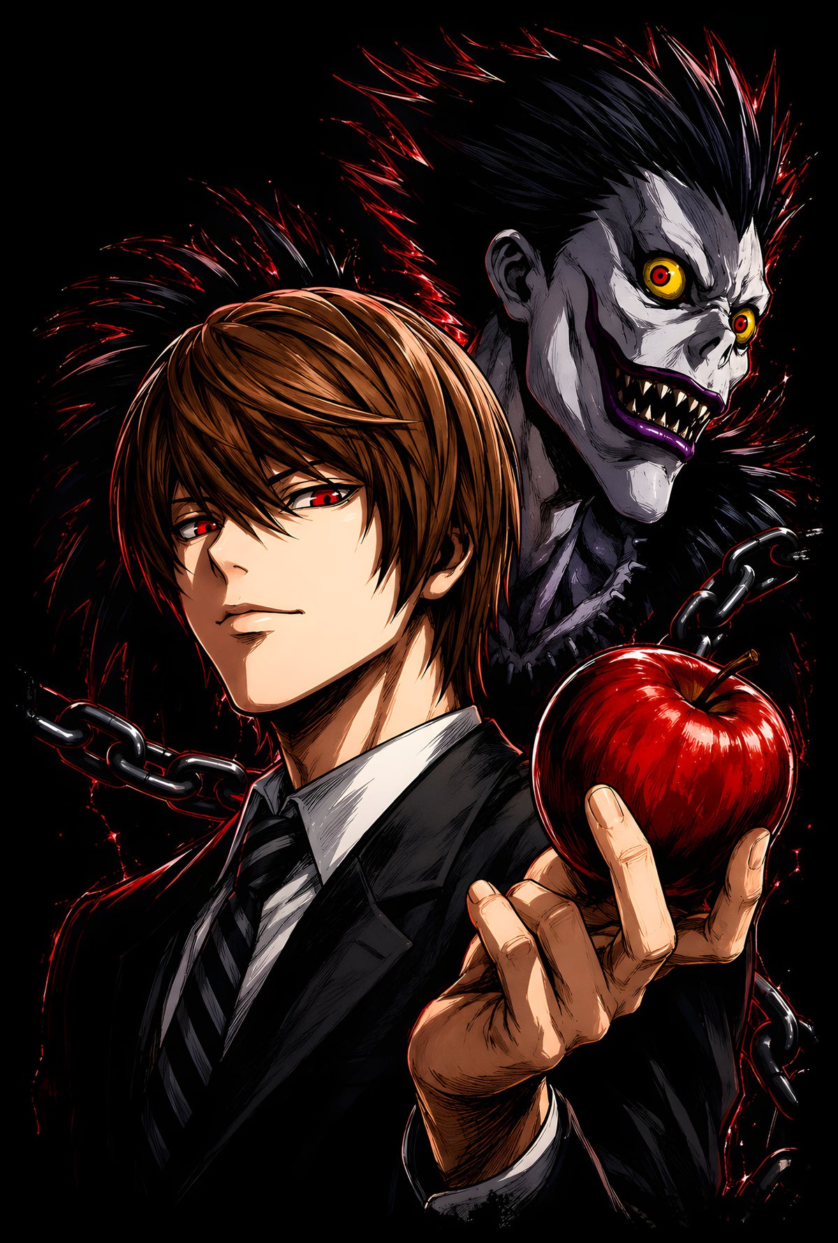 Death Note Light and Ryuk - Halftone DTF transfer - Prints best on darks