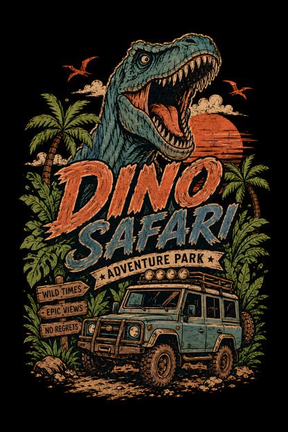 Dino Safari Adventure Park - Halftone DTF transfer - Prints best on darks