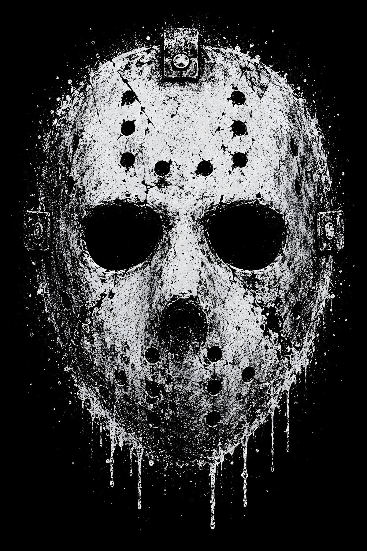Distressed Hockey Mask - Halftone DTF transfer - Prints best on darks