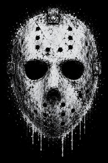 Distressed Hockey Mask - Halftone DTF transfer - Prints best on darks