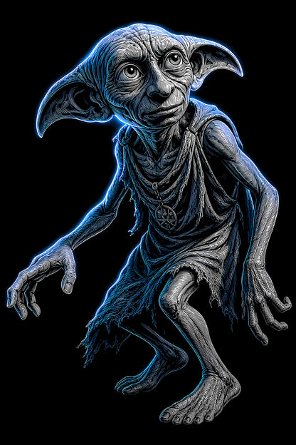 Dobby the House-Elf - Halftone DTF transfer - Prints best on darks