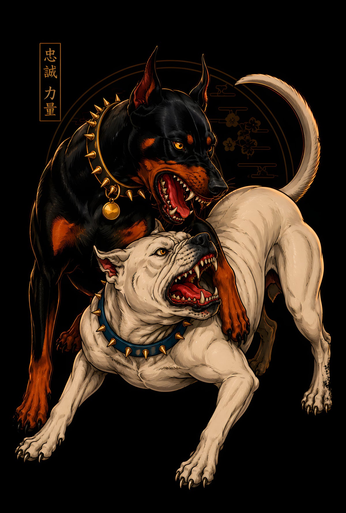 Doberman and Bulldog - Halftone DTF transfer - Prints best on darks
