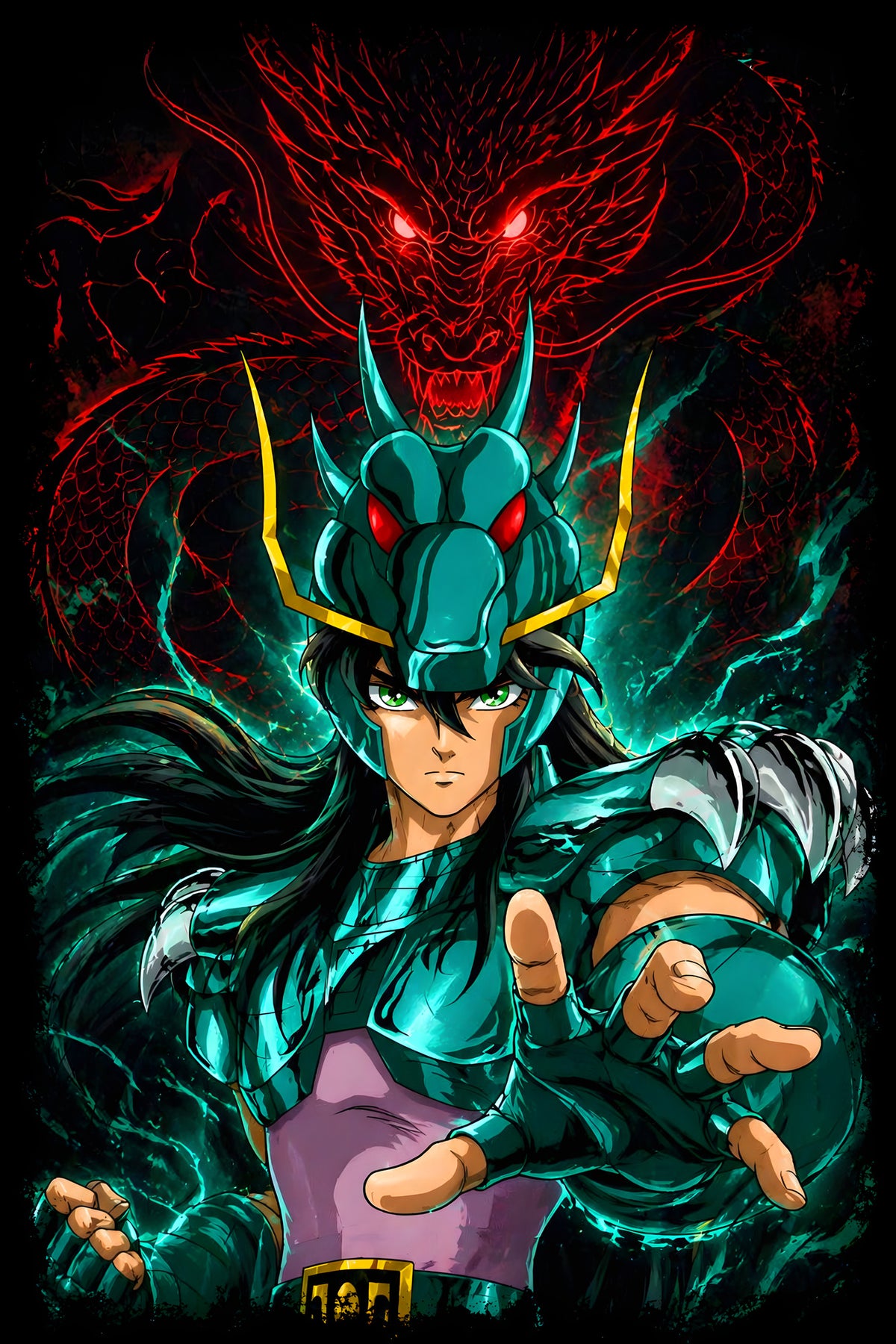 Dragon Shiryu - Halftone DTF transfer - Prints best on darks