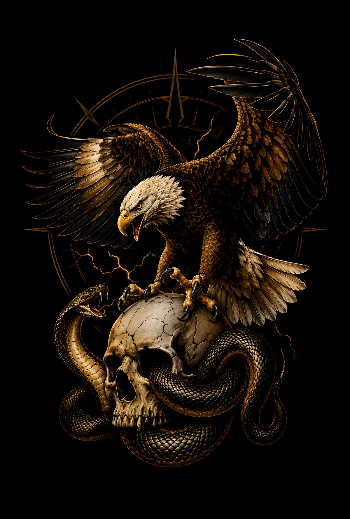 Eagle Skull and Serpent - Halftone DTF transfer - Prints best on darks
