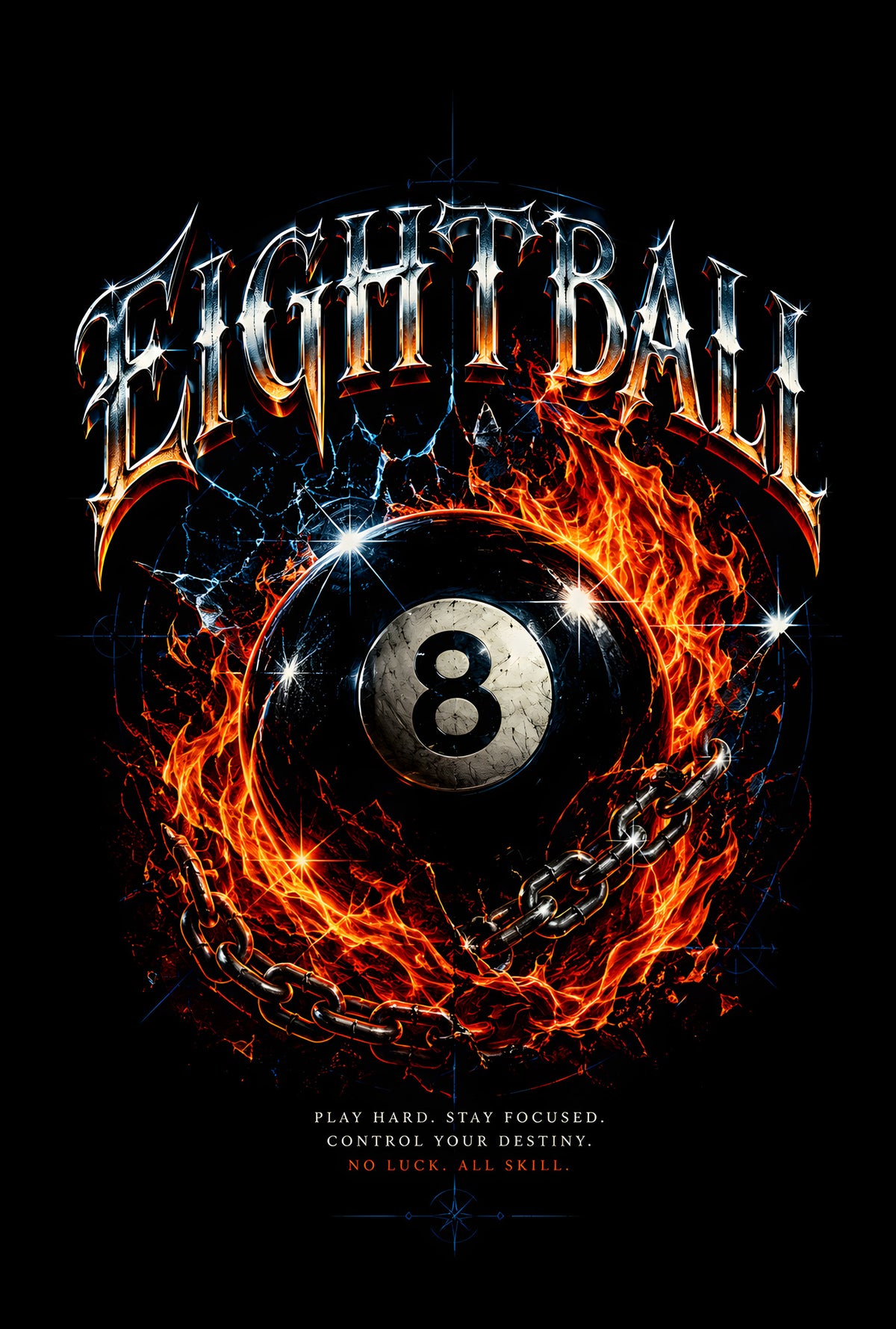 Eight Ball in Flames - Halftone DTF transfer - Prints best on darks