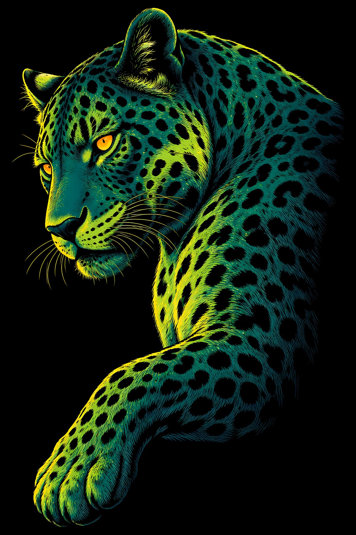 Emerald Leopard - Halftone DTF transfer - Prints best on darks