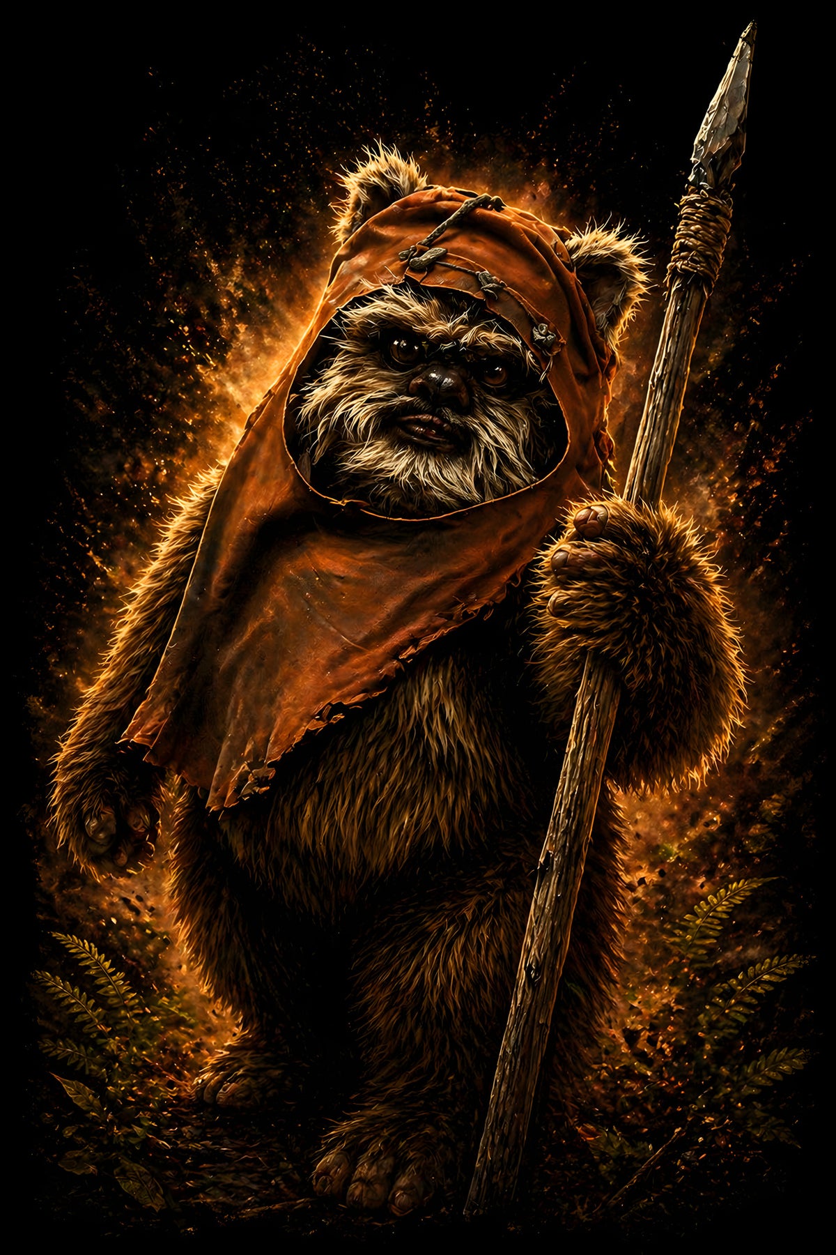 Ewok with Spear - Halftone DTF transfer - Prints best on darks