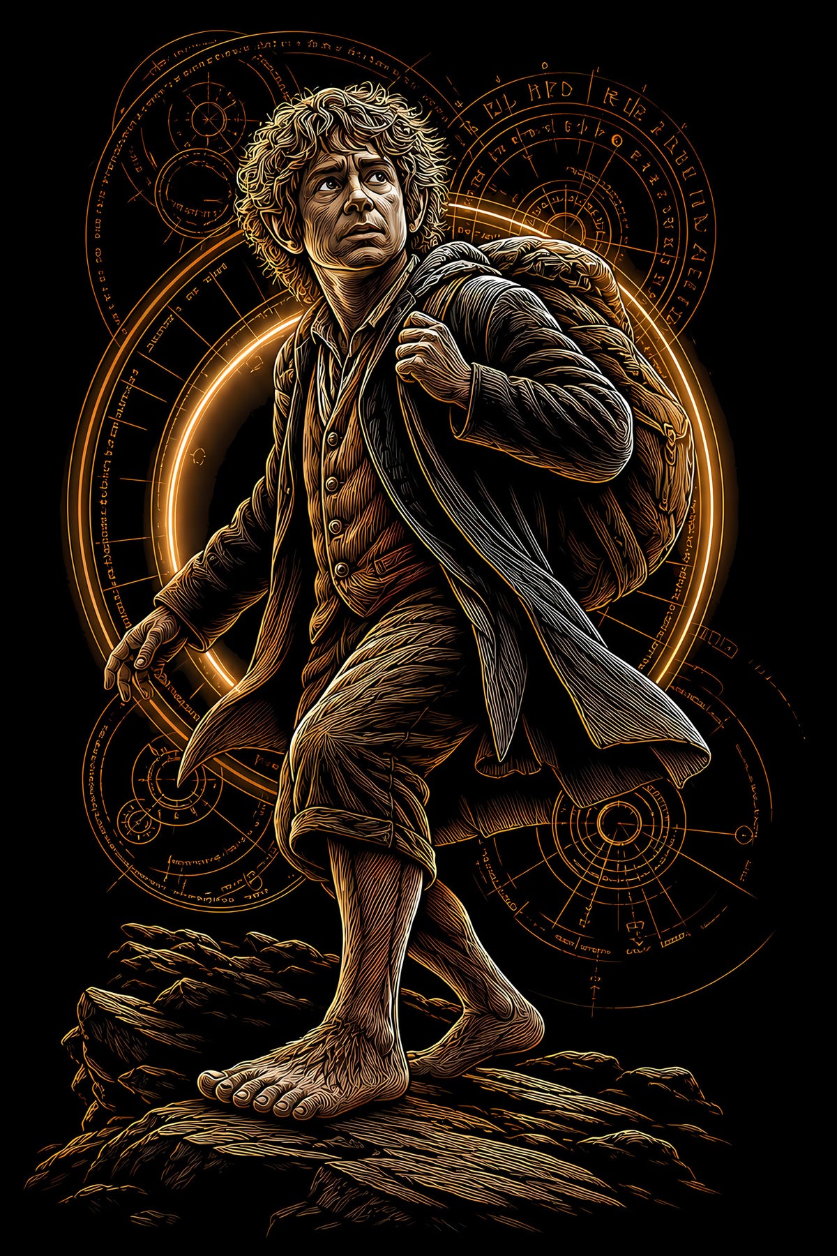 Fantasy Adventurer with Sword - Halftone DTF transfer - Prints best on darks