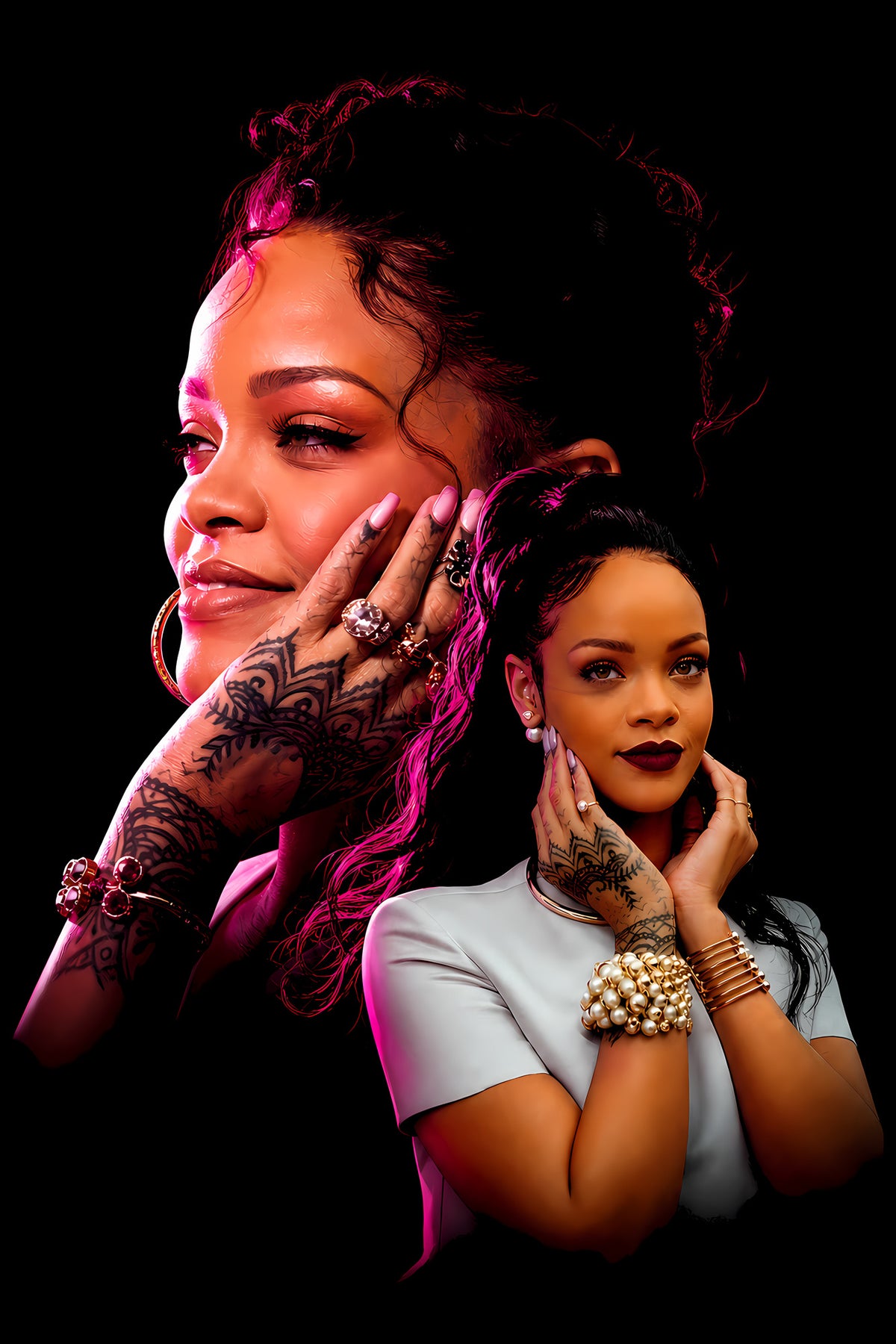 Female Singer Portrait Collage - Halftone DTF transfer - Prints best on darks