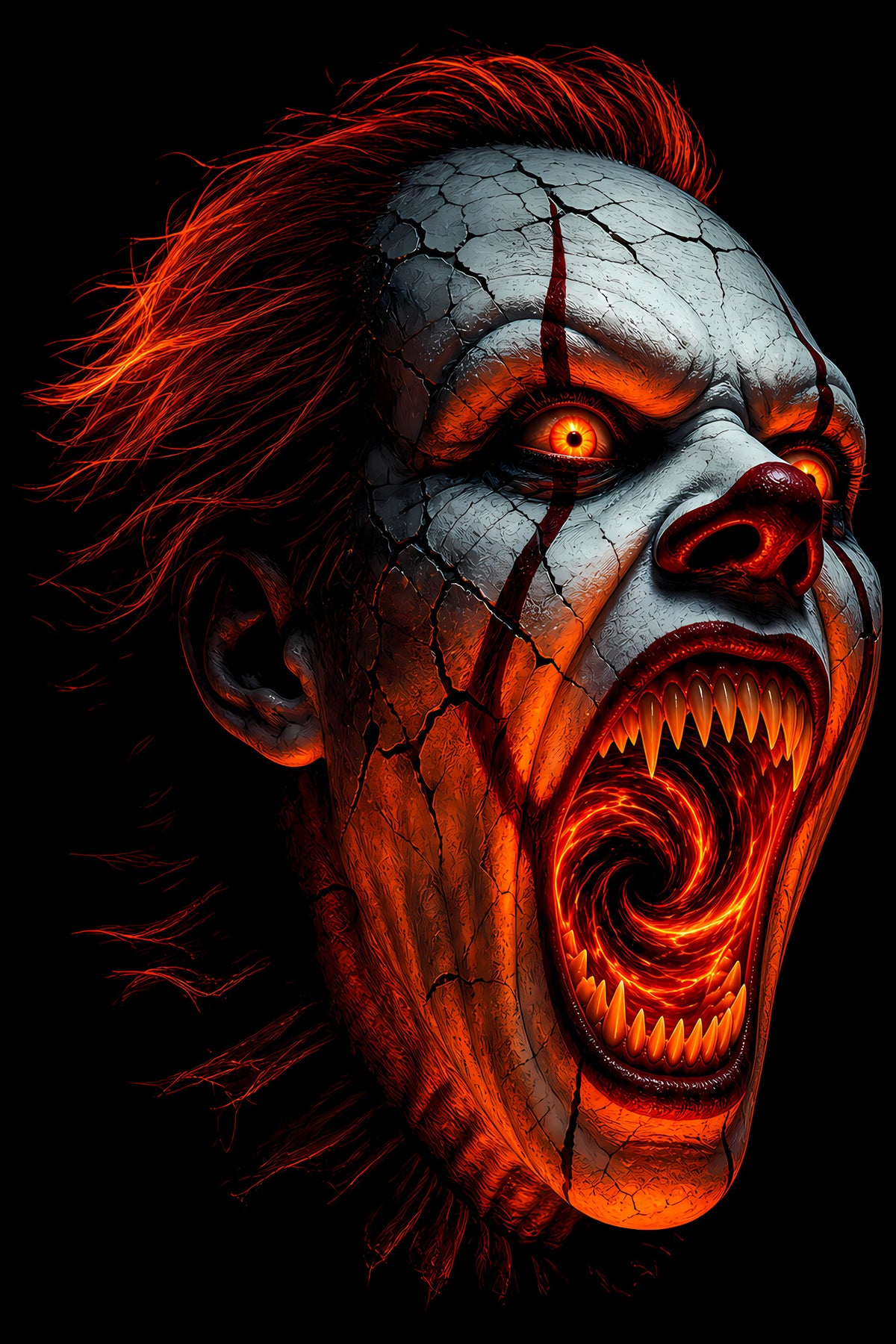 Fiery Evil Clown - Halftone DTF transfer - Prints best on darks