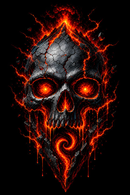 Fiery Skull with Glowing Eyes - Halftone DTF transfer - Prints best on darks