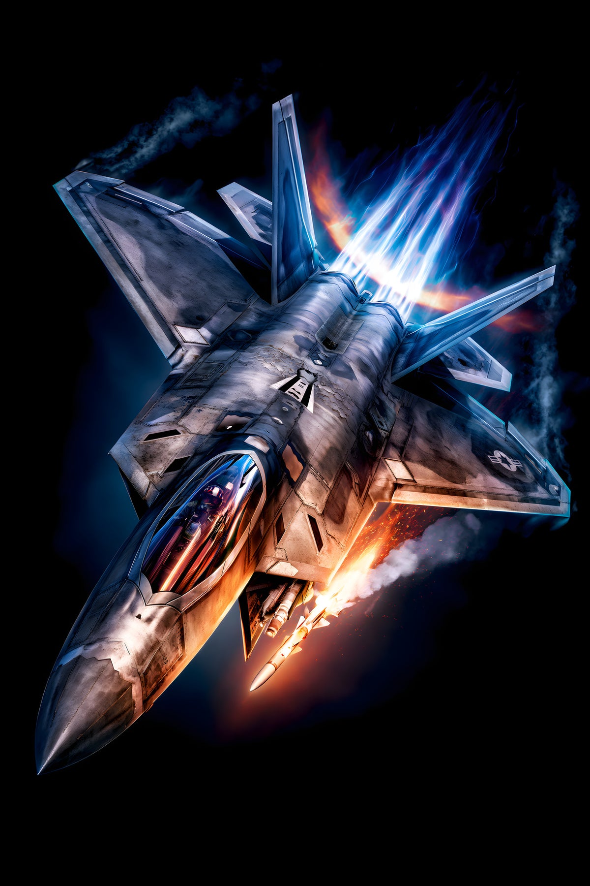 Fighter Jet in Flight - Halftone DTF transfer - Prints best on darks