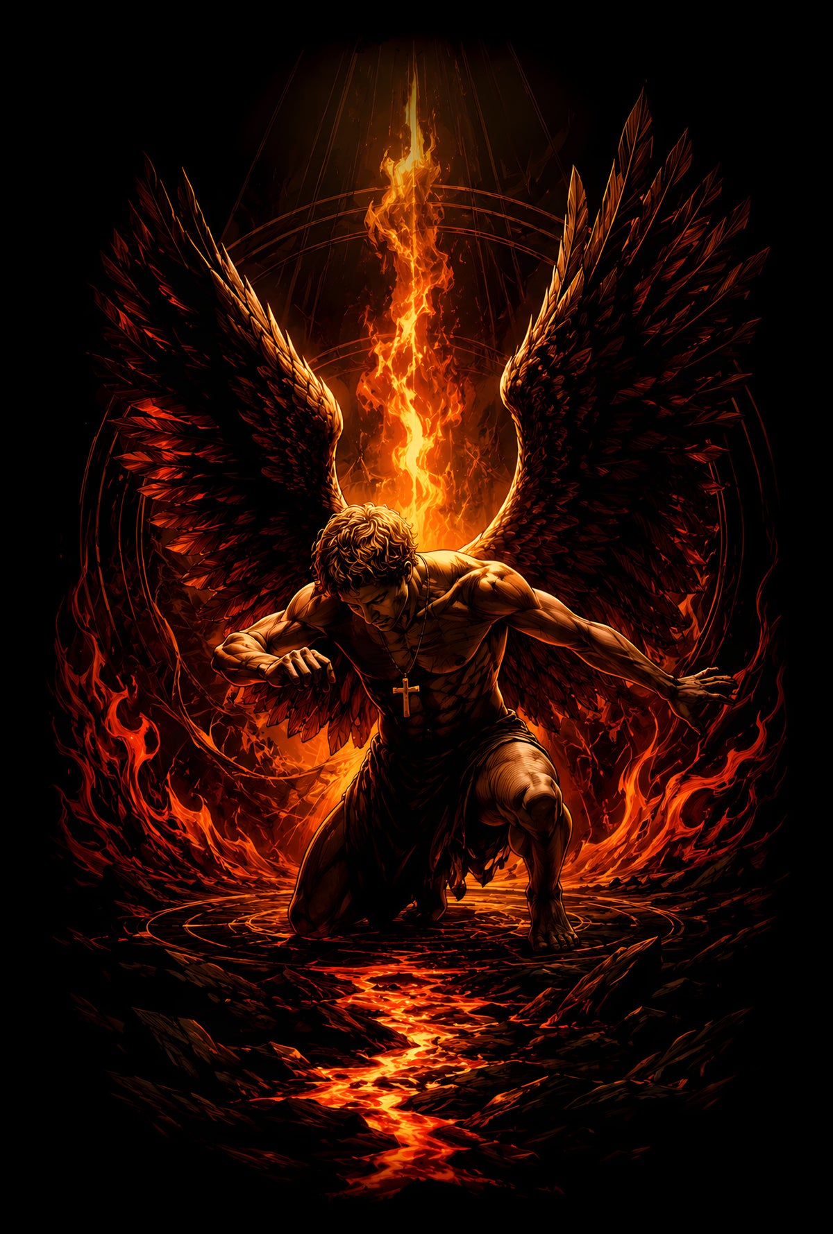 Fire Demon with Wings - Halftone DTF transfer - Prints best on darks