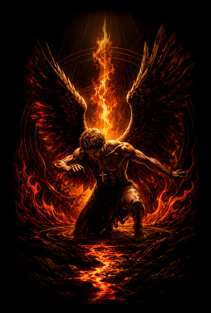 Fire Demon with Wings - Halftone DTF transfer - Prints best on darks