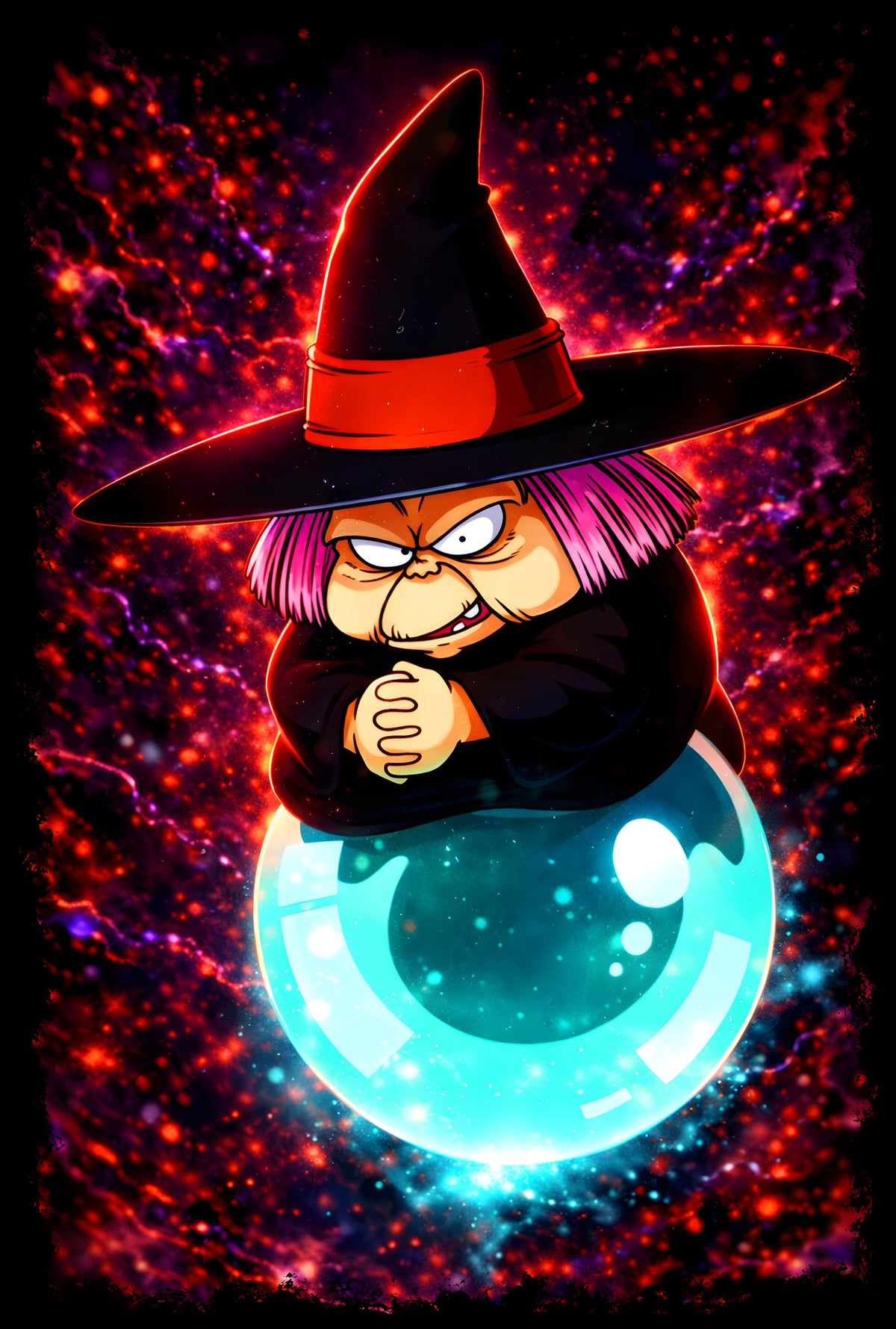 Fortuneteller Baba on Crystal Ball - Halftone DTF transfer - Prints best on darks