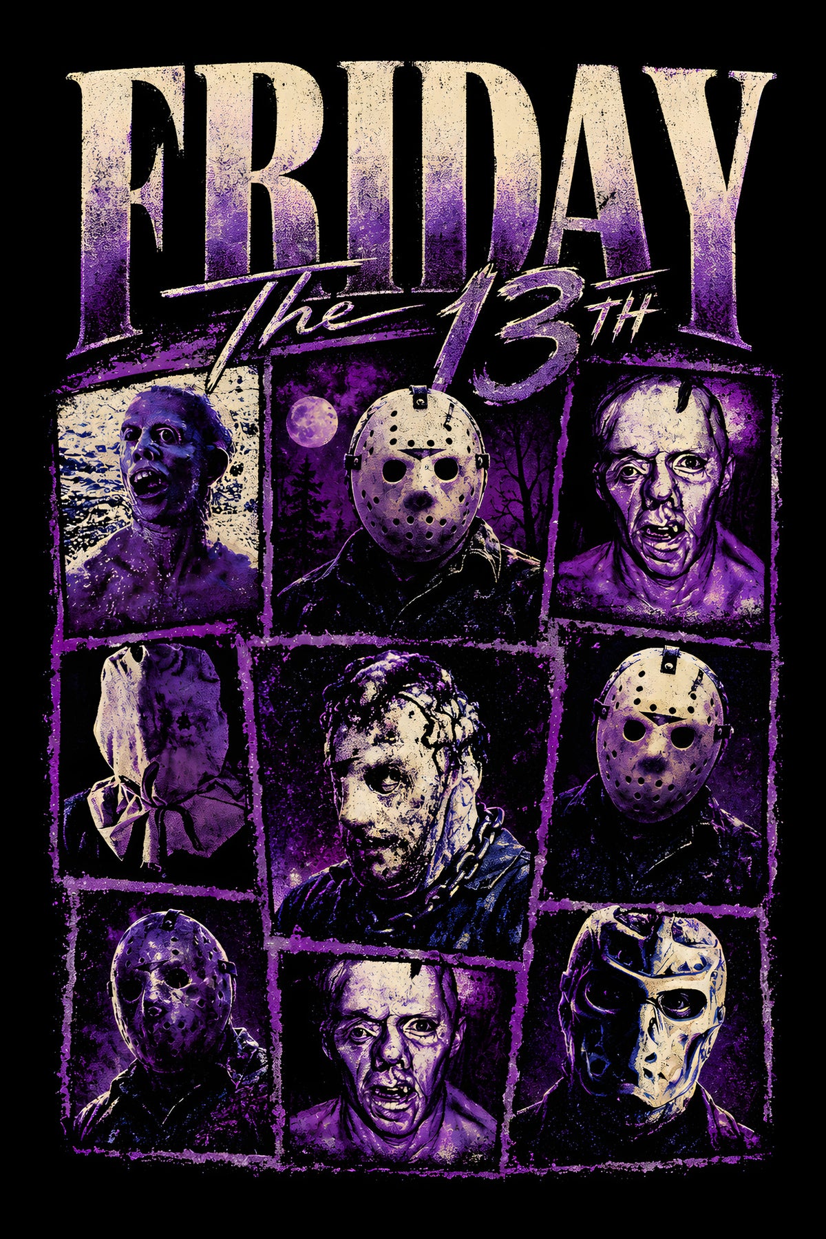 Friday the 13th Horror Collage - Halftone DTF transfer - Prints best on darks
