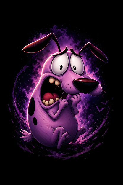 Frightened Purple Cartoon Dog - Halftone DTF transfer - Prints best on darks