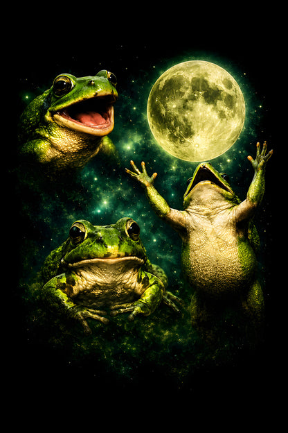 Frogs under a Green Moon - Halftone DTF transfer - Prints best on darks
