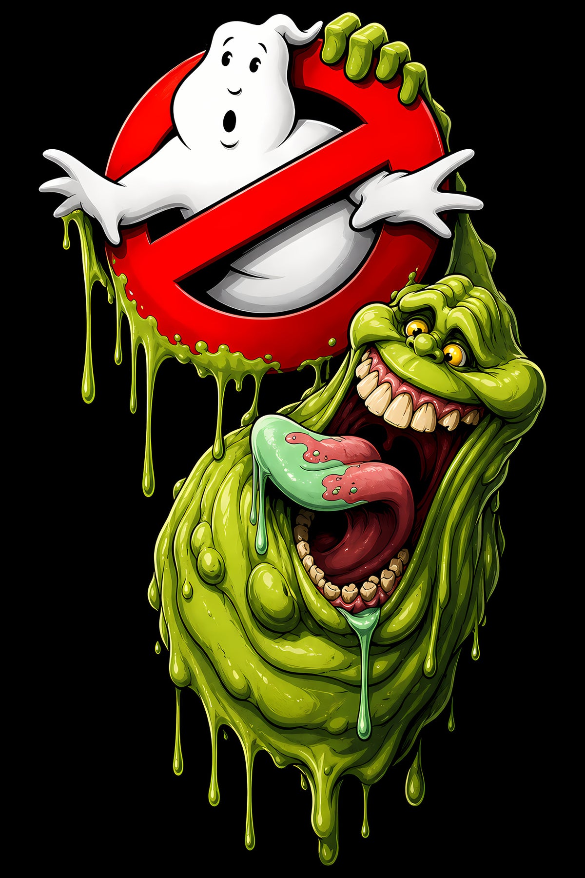 Ghostbusters and Slimer - Halftone DTF transfer - Prints best on darks