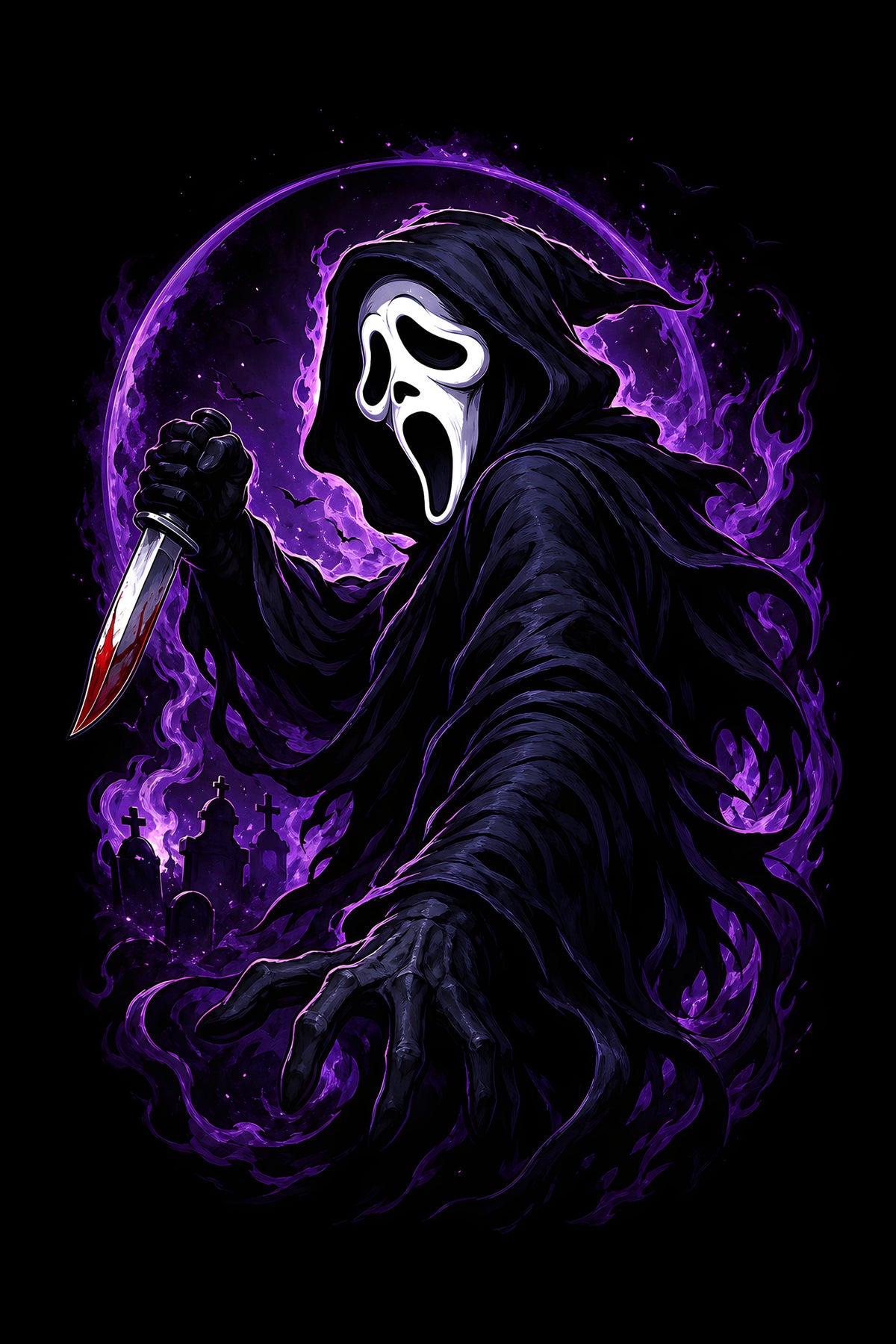 Ghostface in Purple Smoke - Halftone DTF transfer - Prints best on darks