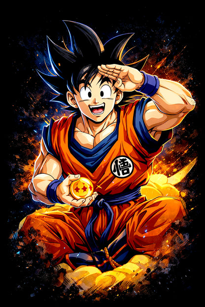 Goku with Dragon Ball - Halftone DTF transfer - Prints best on darks
