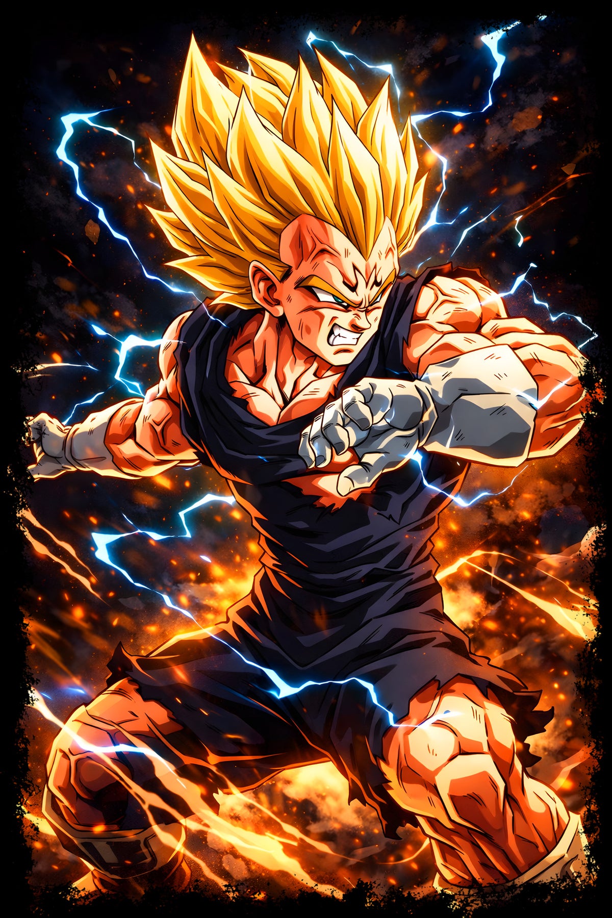 Golden-Haired Anime Fighter - Halftone DTF transfer - Prints best on darks
