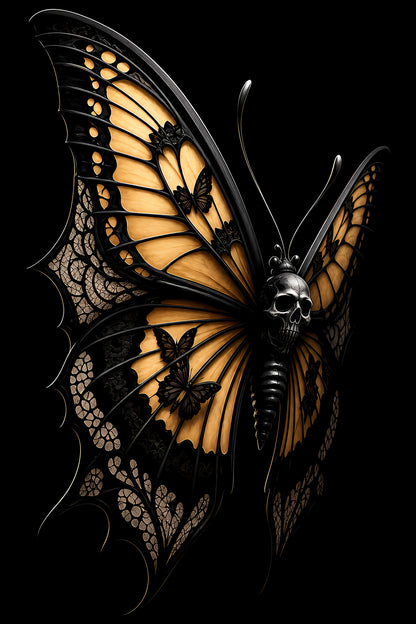 Golden Mechanical Butterfly - Halftone DTF transfer - Prints best on darks